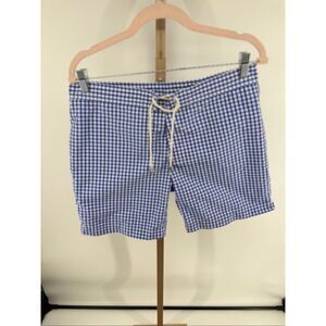 J. McLaughlin Mens Swim Shorts Beach Trunks Gingham Blue Size 32
